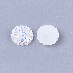 樹脂カボション  花付きフラットラウンド  ホワイト  12x3~3.5mm&nbsp;X-CRES-T012-03A