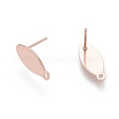 304ステンレススチールスタッドピアス金具  ループと平板付き  オーバル  ローズゴールド  15x7x0.8mm  穴：1mm  ピン：0.8mm&nbsp;STAS-H436-19RG