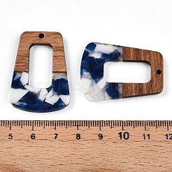 樹脂とクルミのペンダント  台形  ミックスカラー  37x27x3mm  穴：2mm&nbsp;FIND-R051-02C