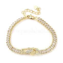 Brass Micro Pave Clear Cubic Zirconia Rectangle Link Chain Bracelets for Women&nbsp;BJEW-U044-01B-G