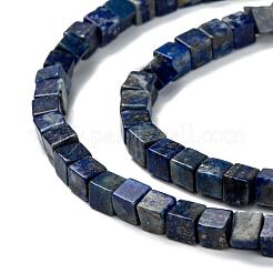 天然石ラピスラズリビーズ連売り  キューブ  4x4x4mm  穴：0.7mm  約85個/連  15.2インチ（38.5cm）&nbsp;G-F631-K05
