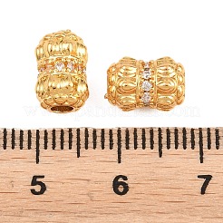 真鍮マイクロペーブクリアキュービックジルコニアビーズ  テクスチャードカラム  18KGP本金メッキ  9.5x6.5mm  穴：2.5mm&nbsp;KK-Z162-07G
