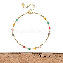 Brass Enamel Heart Link Chains Anklets&nbsp;AJEW-AN00849