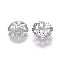 変色しにくい201ステンレススチール製ファンシービーズキャップ  花  ステンレス鋼色  9x2mm  穴：1.8mm&nbsp;STAS-L234-002P