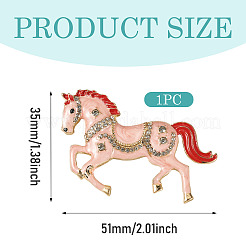エナメルピン1個  バックパック服用の合金ラインストーンラペルピン  馬  ゴールドカラー  ミスティローズ  51x35mm&nbsp;JEWB-TADJ0001-08A