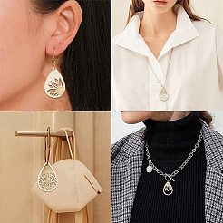 DIYジュエリーイヤリングキット  未完成の木製のティアドロップペンダントとピアスフック付き  湯通しアーモンド&nbsp;DIY-CJC0007-06