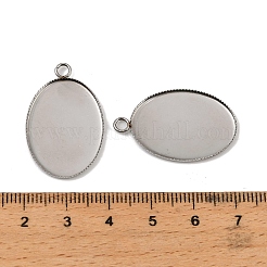 304ステンレススチールペンダントカボションセッティング  オーバル  ステンレス鋼色  トレイ：25x18mm  29.5x18.5x1.5mm  穴：2.5mm&nbsp;X-STAS-NH0002-01A-P