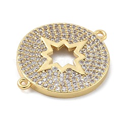 Rack Plating Brass Micro Pave Clear Cubic Zirconia Flat Round with Hollow Star Connector Charms&nbsp;KK-A234-082G