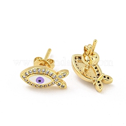 Fish with Evil Eye Real 18K Gold Plated Brass Stud Earrings&nbsp;EJEW-L269-104G-02