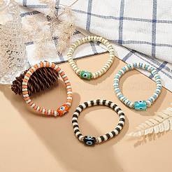4Pcs 4 Color Handmade Evil Eye Lampwork Column Beaded Stretch Bracelets Set&nbsp;BJEW-JB08904