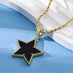 Brass Enamel Star Pendant Necklaces for Women&nbsp;NJEW-K381-09G-01