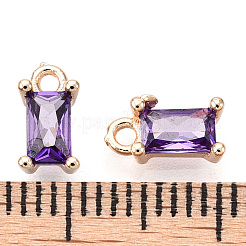真鍮キュービックジルコニアチャーム  長方形  本金メッキ  暗紫色  8x4x3mm  穴：1.2mm.&nbsp;LS-X1-KK-S350-367J