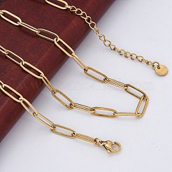 304ステンレススチールペーパークリップチェーンネックレス  イオンプレーティング（ip）  14KGP本金メッキ  17.40インチ（44.2cm）&nbsp;NJEW-U026-12G
