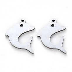変色しにくい304ステンレススチールペンダント  レーザー切断  イルカ  ステンレス鋼色  21x15x1mm  穴：1.2mm&nbsp;LS-STAS-N092-83