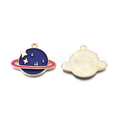 合金エナメルチャーム  カドミウムフリー＆ニッケルフリー＆鉛フリー  ライトゴールド  惑星  ミッドナイトブルー  22x28x2mm  穴：1.6mm&nbsp;ENAM-N055-099