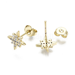 Brass Micro Pave Clear Cubic Zirconia Stud Earrings&nbsp;EJEW-T046-28G-NF