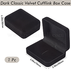 カフスボタン用長方形フロッキングプラスチックボックスジュエリーケース  ブラック  6x7.55x3cm&nbsp;CON-WH0113-07