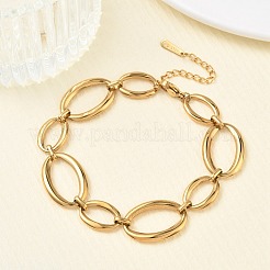 女性用304ステンレススチールオーバルリンクチェーンブレスレット  イオンプレーティング（ip）  長持ちメッキ  18KGP本金メッキ  7.17インチ（18.2cm）&nbsp;BJEW-A169-04G