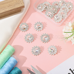 合金ラインストーンシャンクボタン16個  1穴  花  プラチナ  21x10.5mm  穴：2.5mm&nbsp;BUTT-MA0001-07