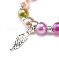 Imitation Pearl Beaded Stretch Bracelet with Drop Charm for Kids&nbsp;BJEW-JB07638