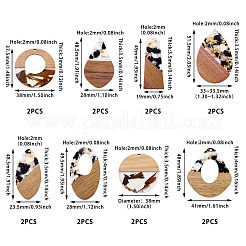16Pcs 8 Styles Transparent Resin & Walnut Wood Big Pendants&nbsp;RESI-TA0003-71