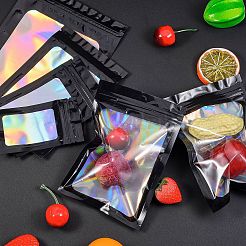 長方形ジップトッププラスチックグリッターホログラフィックバッグ 120個（4種類）  クリアウィンドウ付き  再封可能なバッグ  ブラック  20x14x0.02cm  30個/スタイル&nbsp;OPP-SZ0001-02