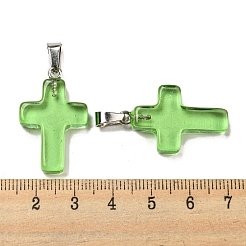 ガラスのペンダント  白金鉄パーツ  クロスチャーム  ライムグリーン  29x18x5.5mm  穴：7x3.5mm&nbsp;GLAA-H029-05P-02
