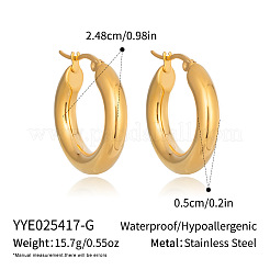 リング型304ステンレススチール製ハギーフープピアス  ゴールドカラー  24.8x5mm&nbsp;VO5499-1
