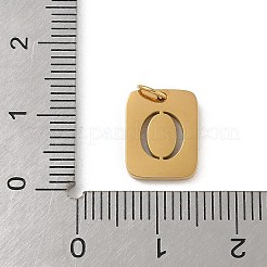 304ステンレススチールチャーム  丸カン付き  ゴールドカラー  文字チャーム付きの長方形  アルファベットのO  12.5x9.5x1.5mm  穴：3mm&nbsp;STAS-R001-01G-O