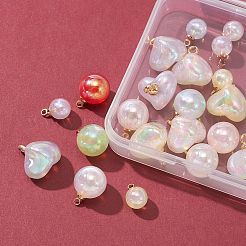 24 個 3 スタイルレインボー虹色メッキアクリルパーツ  きらめき  abs プラスチック ライトゴールド メッキ ループ付き  ハート＆ラウンド  ミックスカラー  12~17x8~13x8~15.5mm  穴：1.6~2.5mm  8個/スタイル&nbsp;OACR-FS0001-30