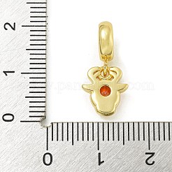 Rack Plating Brass Pave Orange Red Cubic Zirconia Cattle Head European Dangle Charms&nbsp;KK-Z067-47G