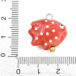 真鍮製のペンダントが付いた手作りの磁器  水玉模様のチャームが付いた魚  ラックめっき  長持ちメッキ  鉛フリー＆カドミウムフリー  18KGP本金メッキ  レッド  21x20.5x9mm  穴：2mm&nbsp;PR-CBA6379-01G-02