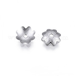 変色しない304ステンレススチールビーズキャップ  マルチ花弁  花  ステンレス鋼色  6.5x6x10x1.5mm  穴：1mm&nbsp;STAS-S057-51A-P
