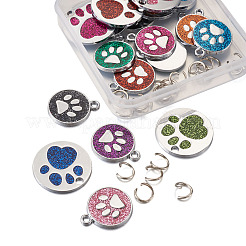エナメルチャーム  プラチナメッキ合金のパーツとグリッターパウダー付き  犬の足のプリントとフラットラウンド  ミックスカラー  23x19x2.1mm  穴：2.1mm  40個/箱&nbsp;ENAM-TA0001-17