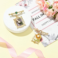 2Pcs 2 Styles Square & Rectangle with Flower Alloy ABS Imitation Pearl Brooch&nbsp;JEWB-CJ0001-92