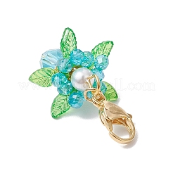 ガラス、アクリル、貝殻パールの花のペンダント装飾  ステンレススチール製ロブスタークロウ留め金304個付き  ディープスカイブルー  44~46mm&nbsp;HJEW-MZ00209-01
