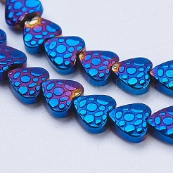 電気メッキ磁気無し合成ヘマタイトビーズ連売り  ハート  ブルーメッキ  6x6x2mm  穴：1mm  約75個/連  16.1インチ（41cm）&nbsp;G-J380-6mm-A08