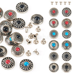 24個 12スタイル 亜鉛合金 & 合成ターコイズボタン  1穴  フラットラウンド  ミックスカラー  12x5mm  穴：2~2.5mm  2個/スタイル&nbsp;FIND-SW0001-35