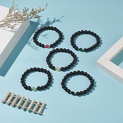 天然溶岩石と染め瑪瑙ビーズのストレッチ ブレスレット  女性のための電気メッキ非磁性合成ヘマタイトジュエリー  ミックスカラー  内径：2-1/2インチ（6.5cm）&nbsp;BJEW-JB09178