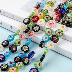 Flat Round Handmade Millefiori Glass Beads&nbsp;LK-R004-53