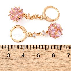 真鍮マイクロパヴェキュービックジルコニアフレンチフックピアス  長持ちメッキ  ラックめっき  鉛フリー＆カドミウムフリー  花  ゴールドカラー  37x10mm&nbsp;EJEW-K300-57G