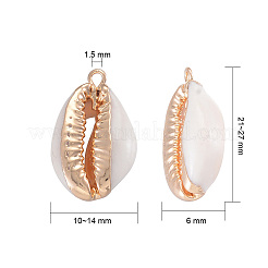 電気メッキカウリーシェルリンクコネクター  鉄パーツ  ゴールドカラー  ライム  21~27x10~14x6mm  穴：1.5mm&nbsp;SHEL-CJ0001-01