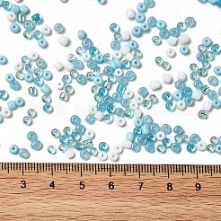 不透明で透明な内側の色のガラスシードビーズ  丸い穴  ラウンド  ミックスカラー  ライトスカイブルー  3x1.5~2.5mm  穴：0.8mm  約450 G /袋&nbsp;SEED-F004-01B