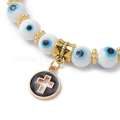 Flat Round with Cross Alloy Enamel Charm Bracelets&nbsp;BJEW-JB12269-02