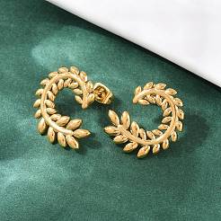 304 Stainless Steel Leaf Stud Earrings&nbsp;EJEW-I320-07G