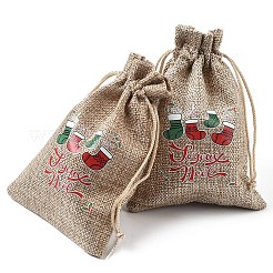 30Pcs 15 Styles Christmas Printed Jute Cloth Storage Pouches&nbsp;ABAG-YW0001-10