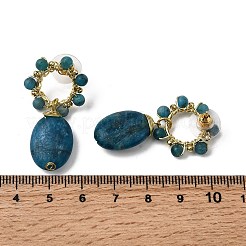 天然アパタイトのダングルスタッドピアス  楕円形と花  真鍮製のピアスパーツ  ゴールドカラー  ラックめっき  40.5~41x21.5mm&nbsp;EJEW-G454-01G-06