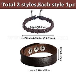 2Pcs 2 Styles Adjustable Cowhide Leather Cord Braided Bracelets&nbsp;BJEW-CL0001-15