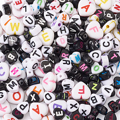 クラフトアクリルビーズ  文字付きのハート  ミックスカラー  1000個/箱&nbsp;MACR-TA0001-13