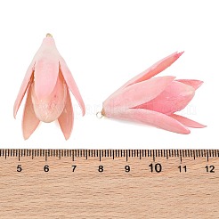 エポキシ樹脂とドライフラワーのペンダント  マグノリアのつぼみのチャーム  真鍮のループを有します  ゴールドカラー  ショッキングピンク  37~42x27~34x24~36mm  穴：1.6mm&nbsp;RE-CBAAE94-05A